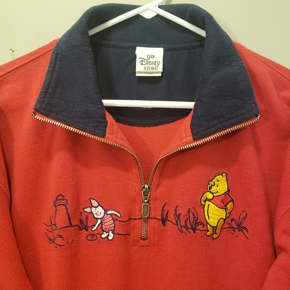 Disney Store Winnie the Pooh & Piglet Sweater Pullover Zip Embroidered Red M - Picture 3 of 8